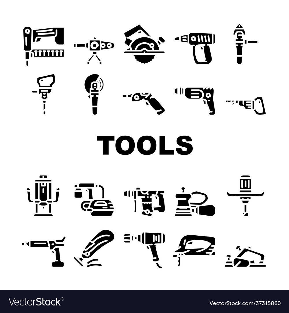 Tools for building collection icons set Vector Image Tools for building collection icons set