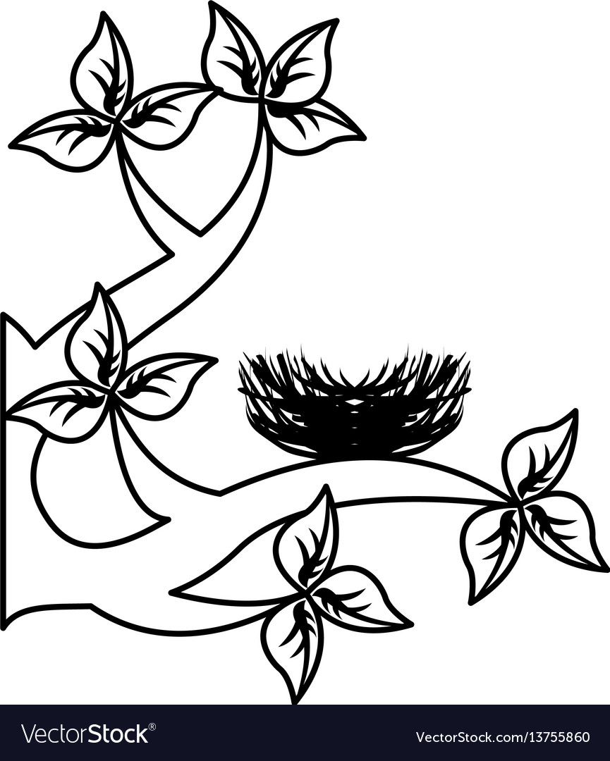 Tree branch with nest nature isolated icon