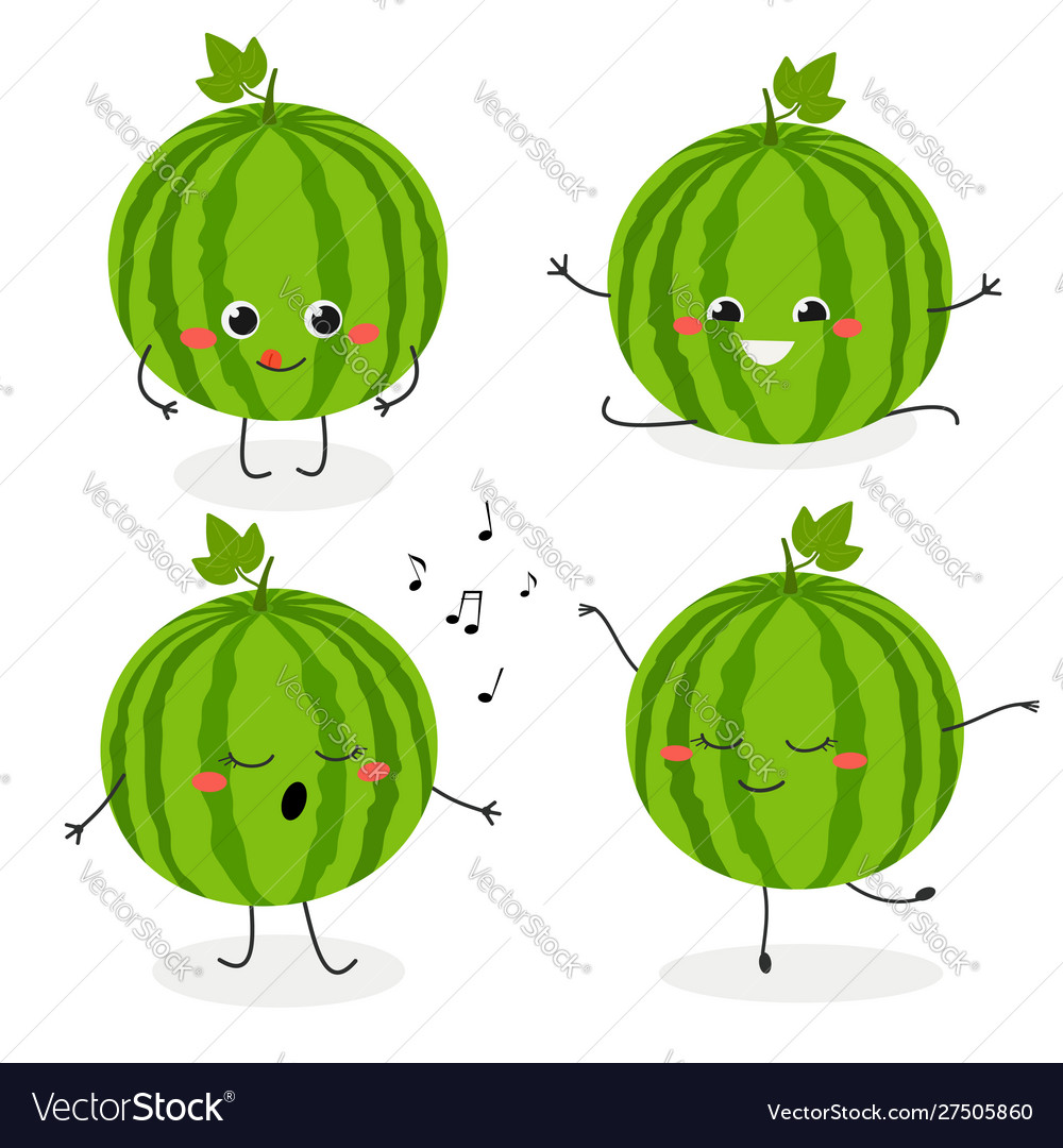 Watermelon cartoon character emoticon set Vector Image Watermelon cartoon character emoticon set Vector Image