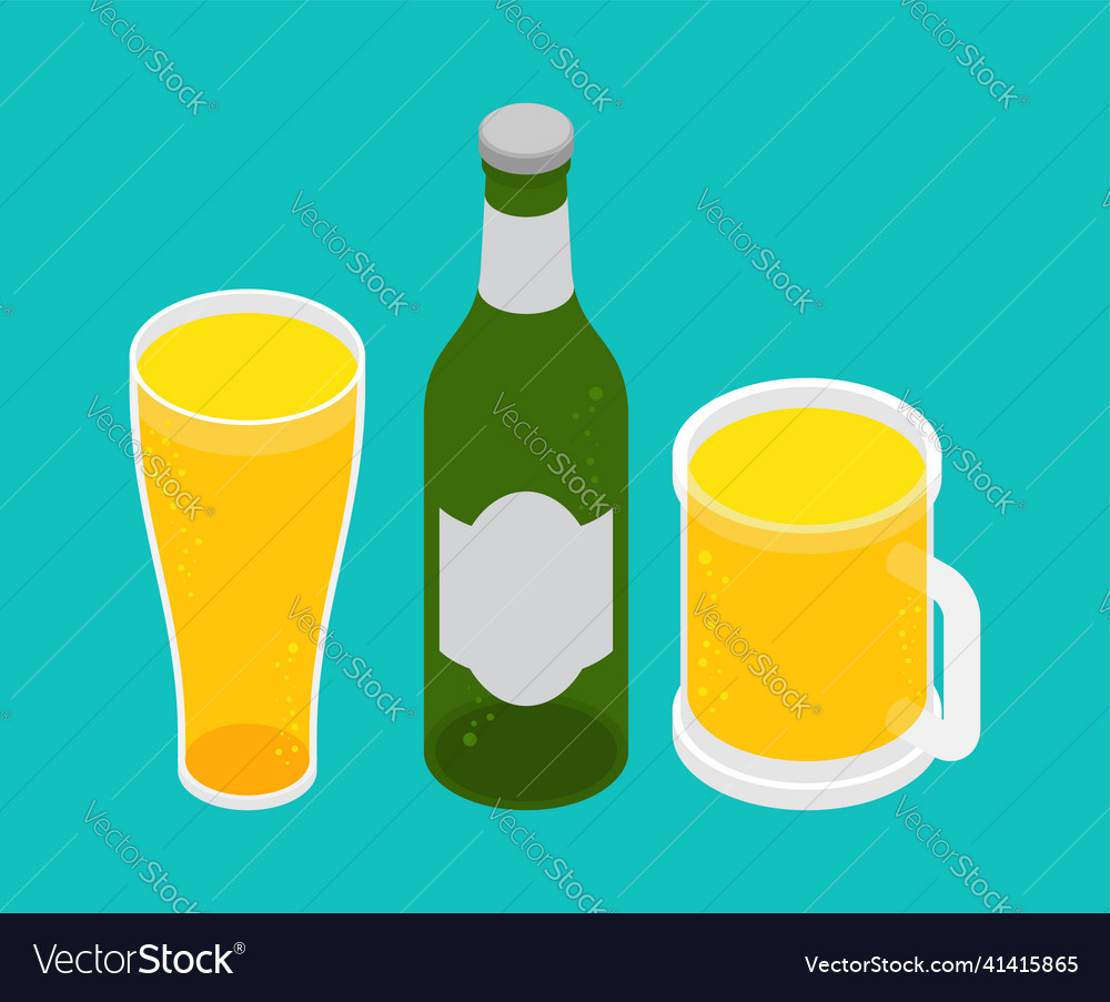 Beer set mug and glass bottle of alcohol