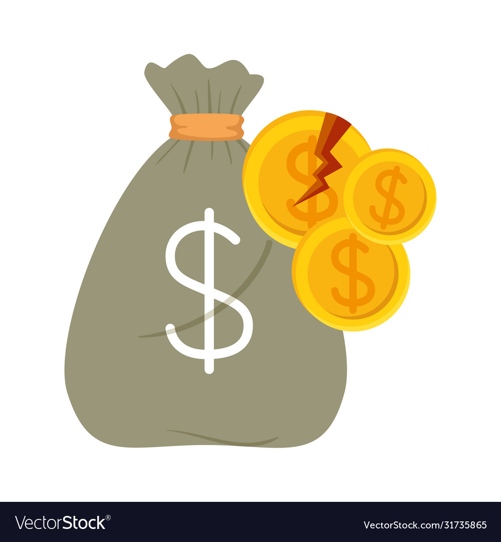 Broken dollar coins and money bag bankruptcy Vector Image Broken dollar coins and money bag bankruptcy Vector Image