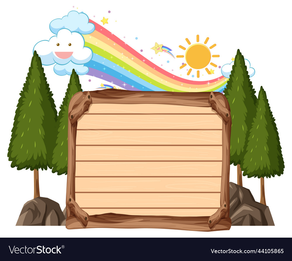 Empty board template with tree and rainbow