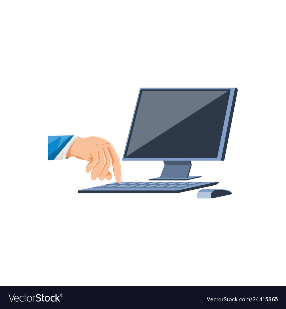 Hand with desktop computer isolated icon