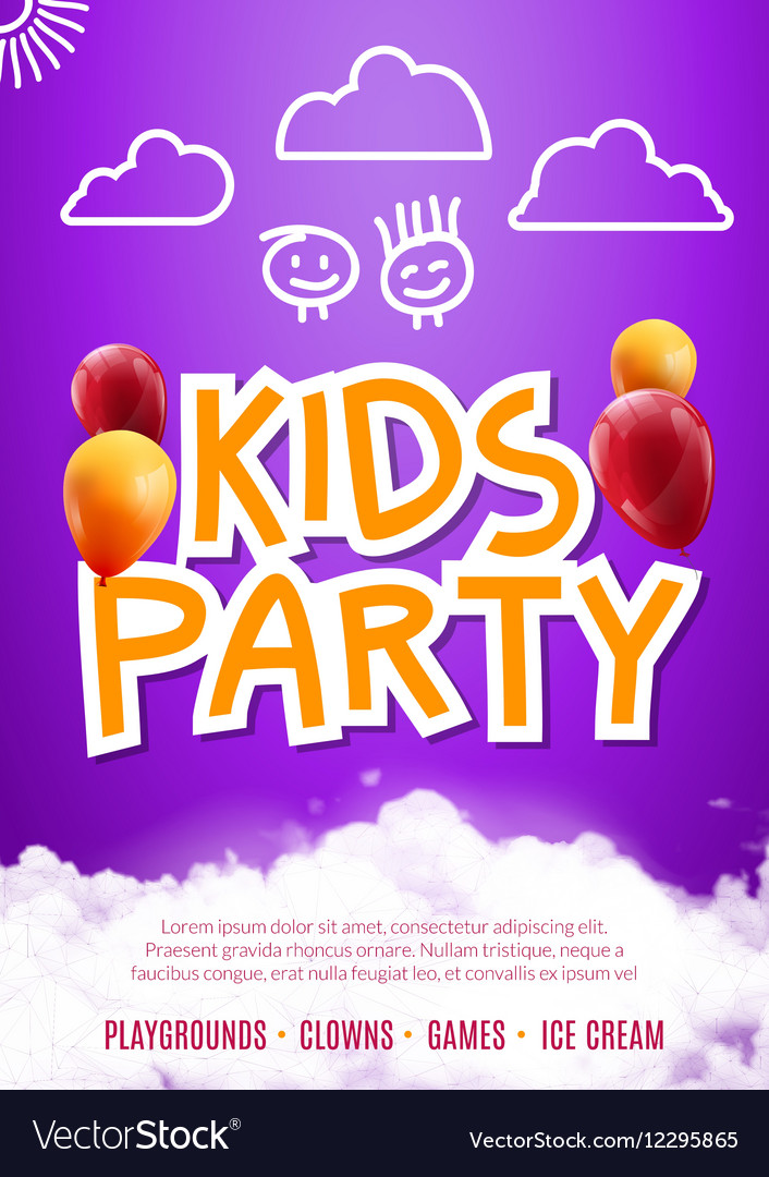 Kids party art flyer design balloons poster