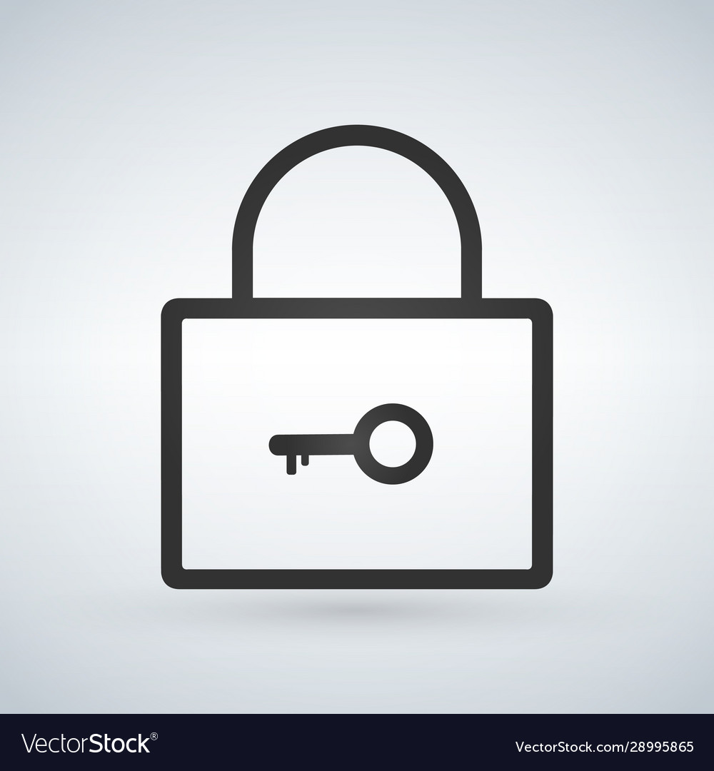 Linear lock with key flat icon isolated on modern