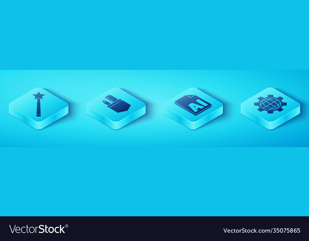 Set isometric magic wand crossed ruler and pencil