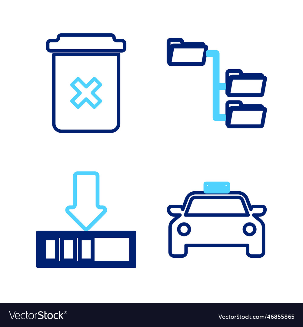 Set line taxi car loading folder tree and trash