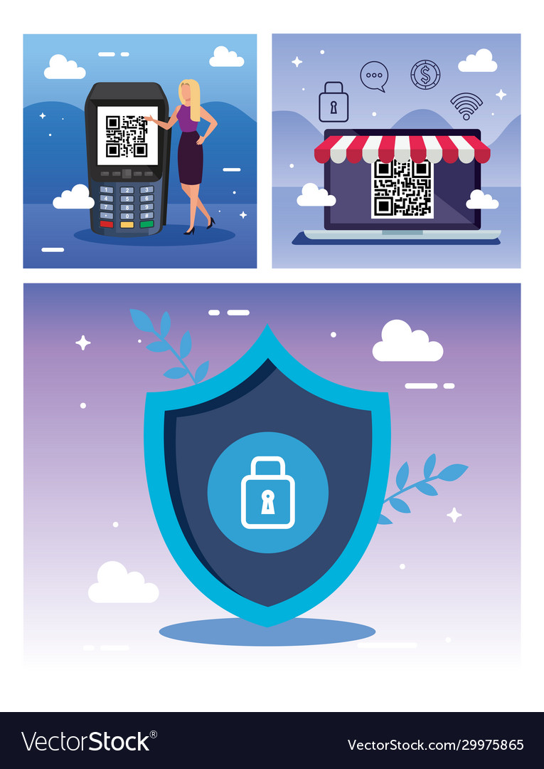 Set poster scan code qr with icons vector image Set poster scan code qr with icons