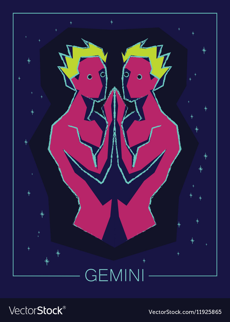 Zodiac sign gemini on night starry sky background