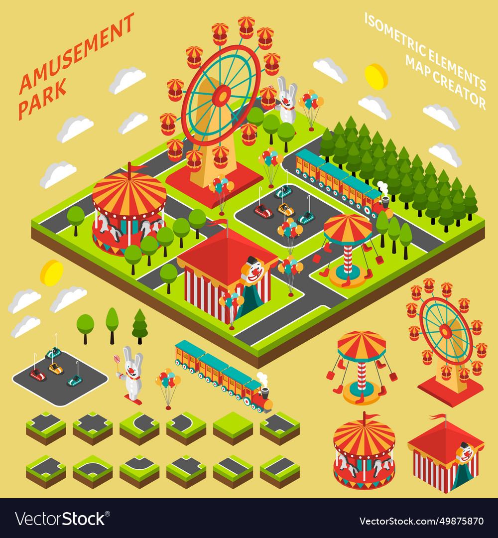 Amusement park isometric map creator composition Vector Image