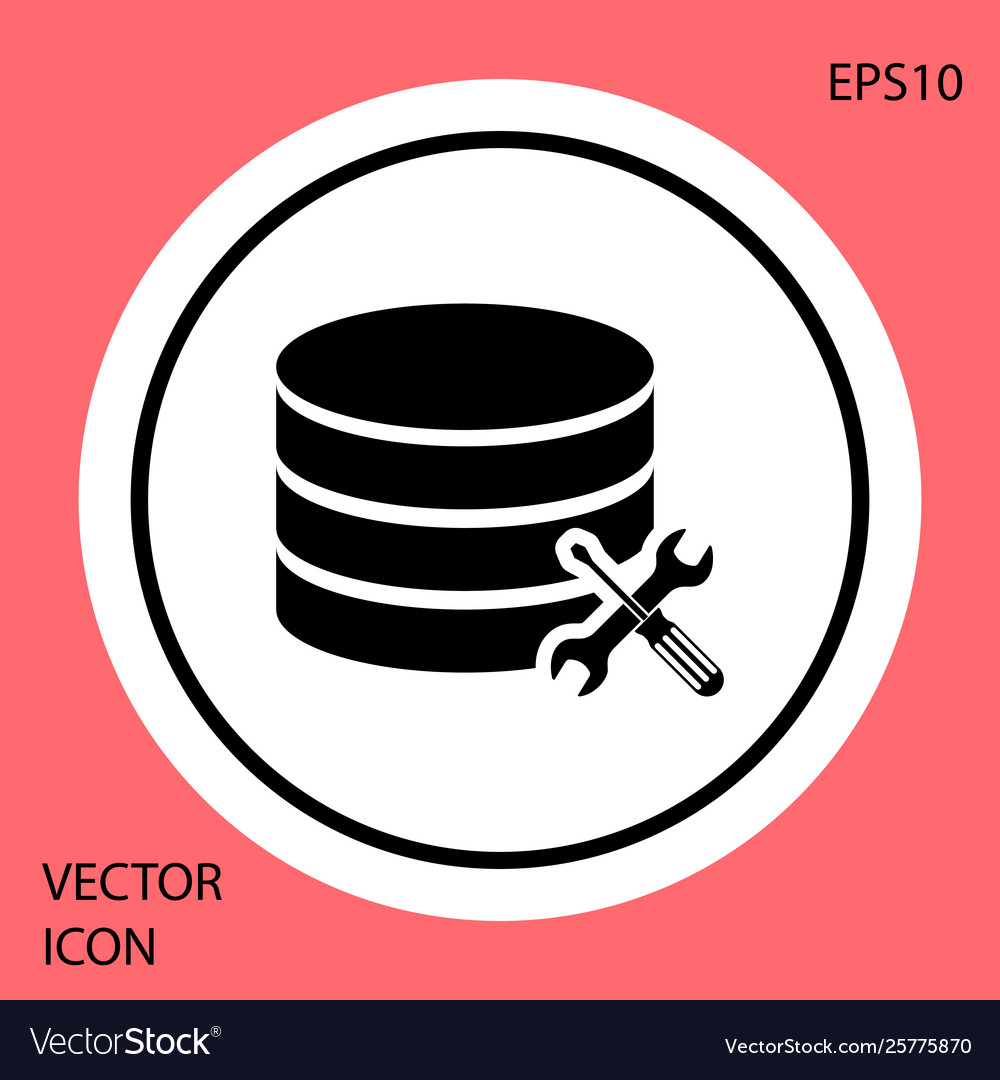 Black database server with screwdriver and wrench