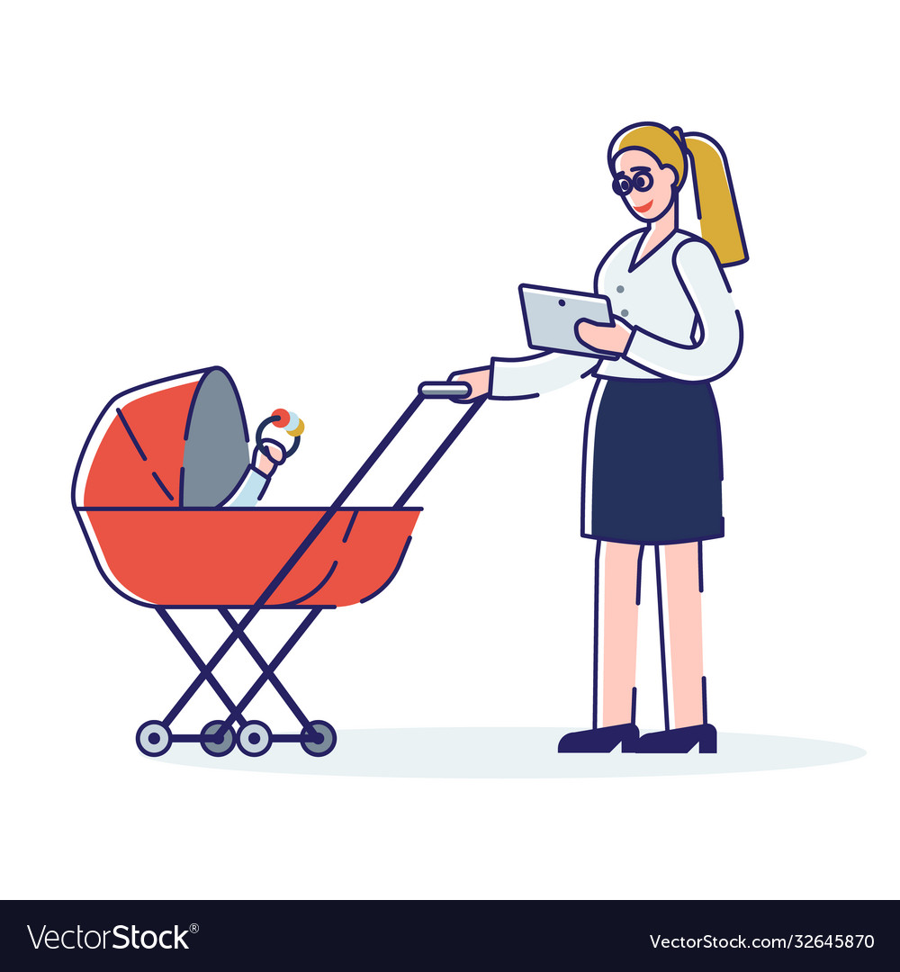 Business woman with pram young mother vector image Business woman with pram young mother