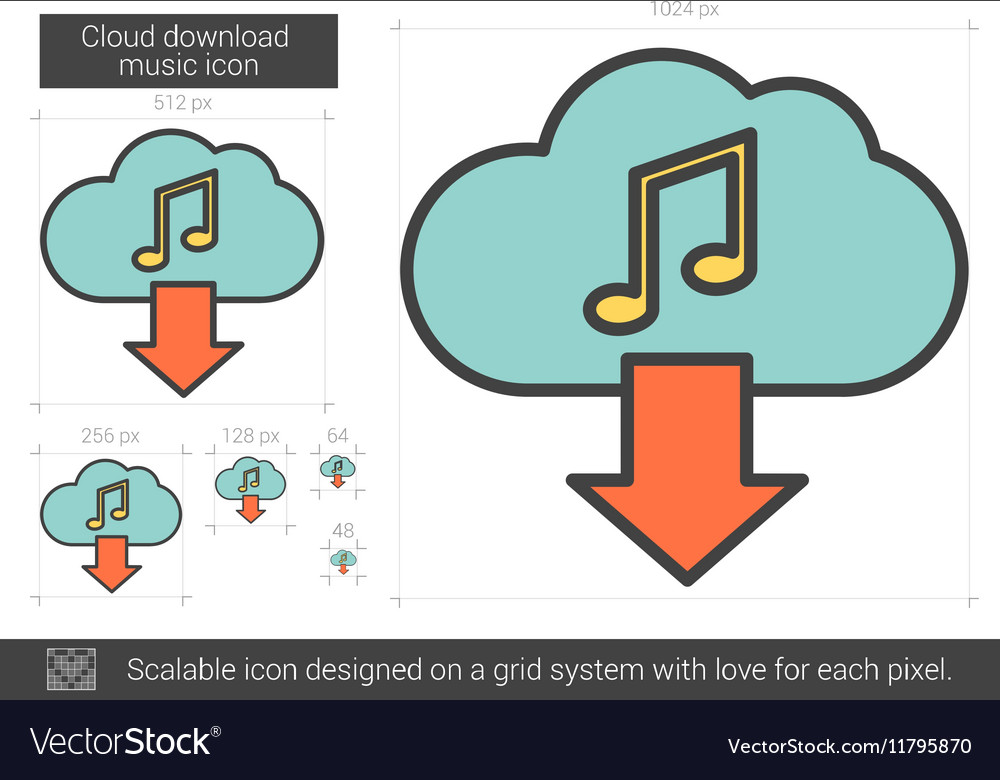 Cloud download music line icon