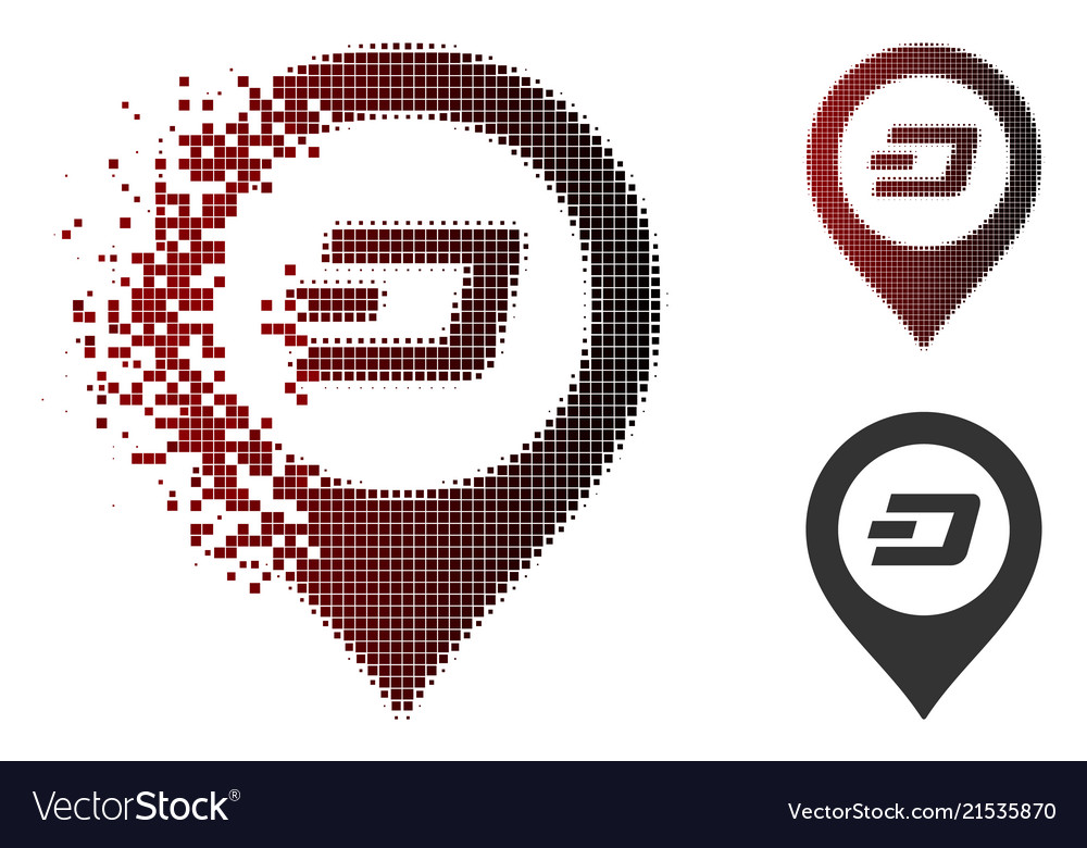 Disintegrating pixel halftone dash map pointer vector image Disintegrating pixel halftone dash map pointer