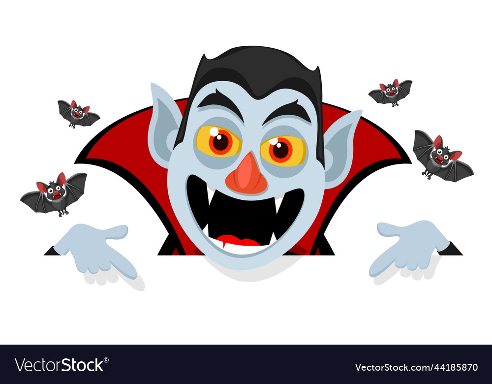 Dracula smiles and points to space for text