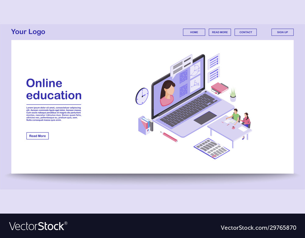 E learning webpage template with isometric