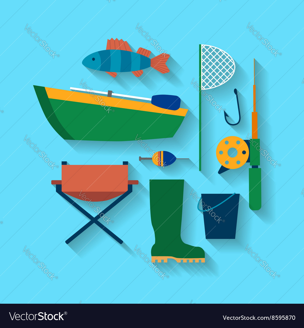 Fishing Design Concept Set Style Flat Royalty Free Vector