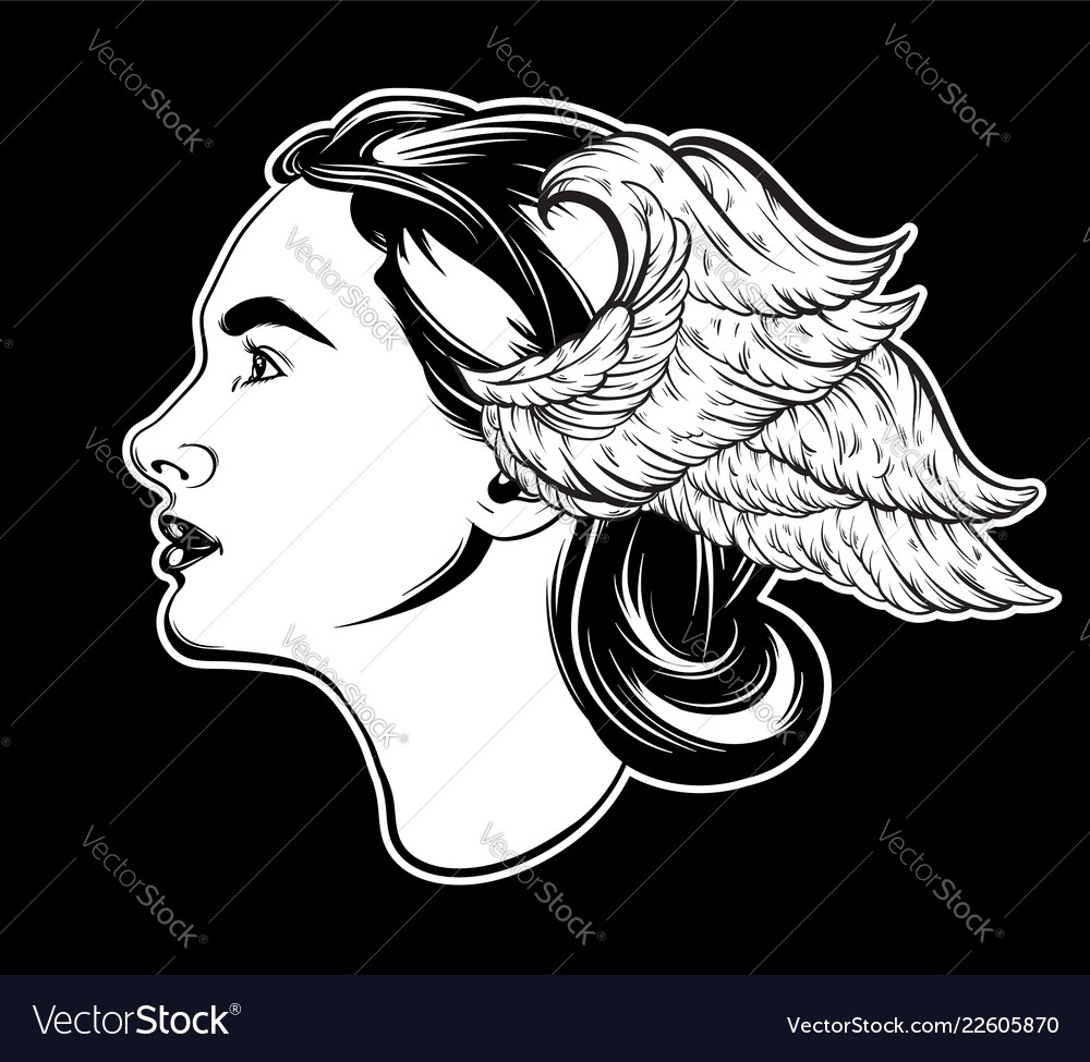 Hand drawn of beautiful woman with wing hand Vector Image