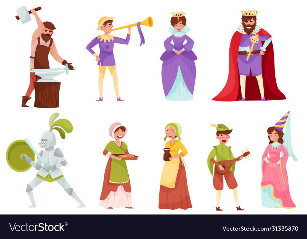 Medieval people characters with armoured knight