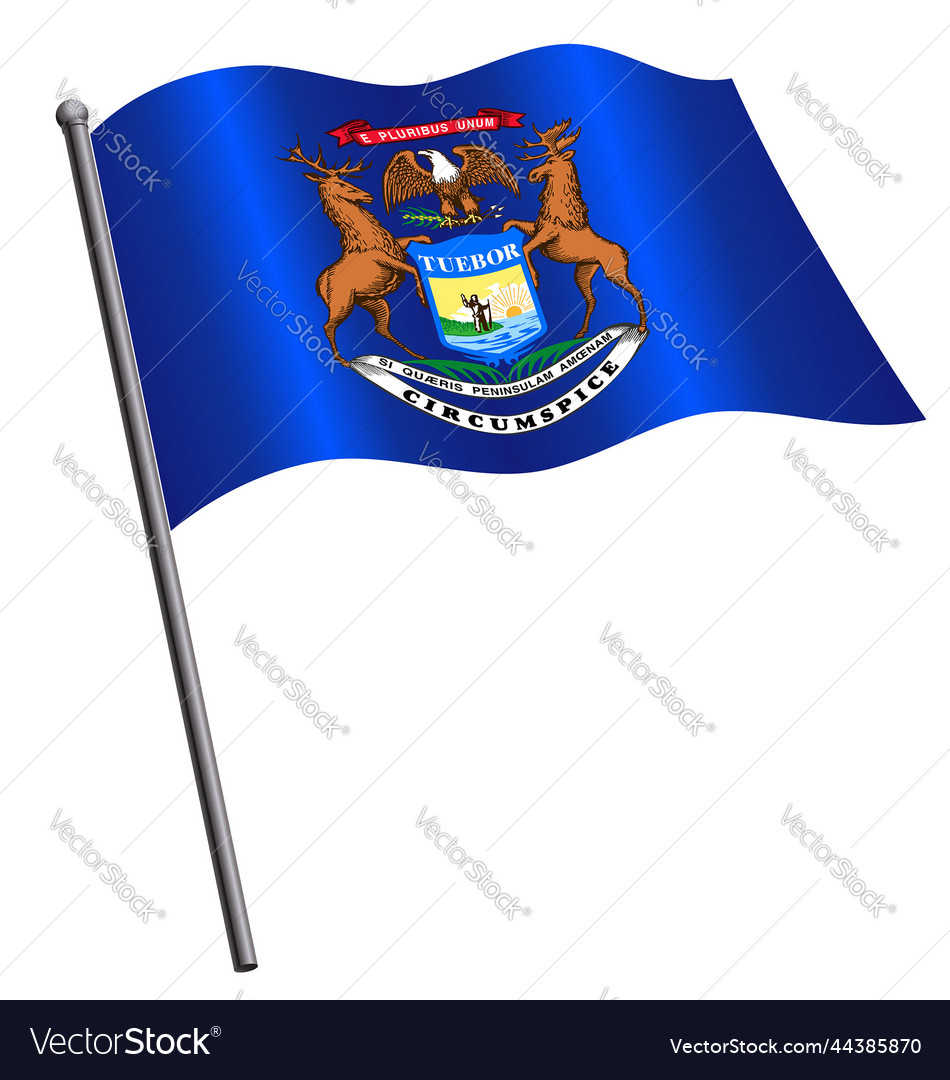 Michigan flag flying on flagpole Royalty Free Vector Image