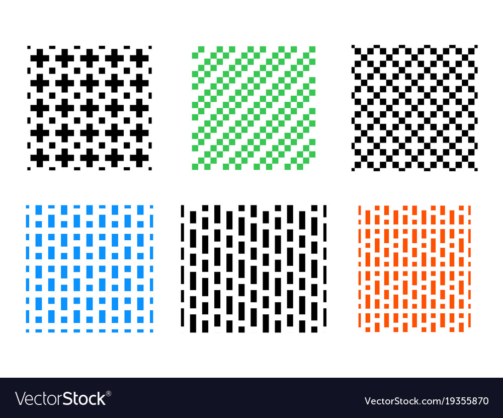 Set of seamless pixel pattern on white