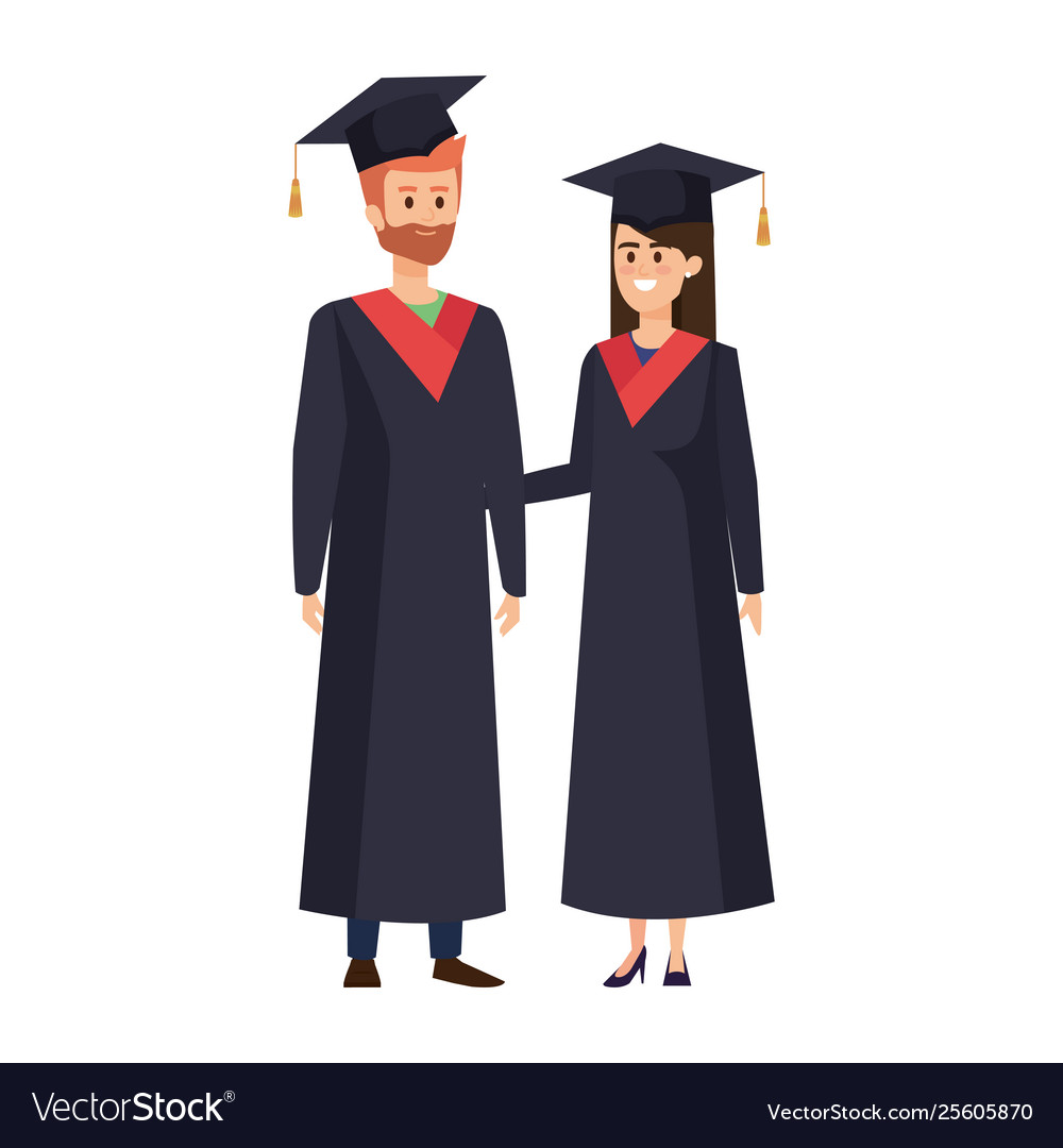 Young couple students graduated characters