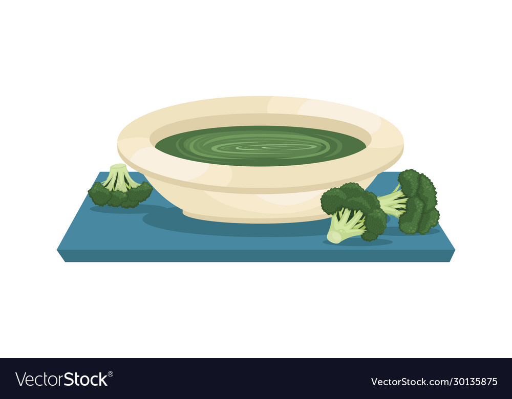 A plate with broccoli cream soup healthy food vector image A plate with broccoli cream soup healthy food