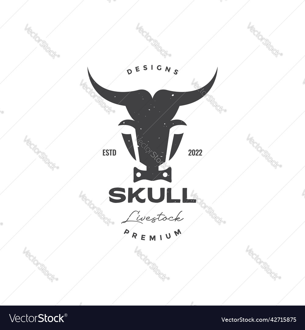 Badge vintage head cow skull logo design graphic