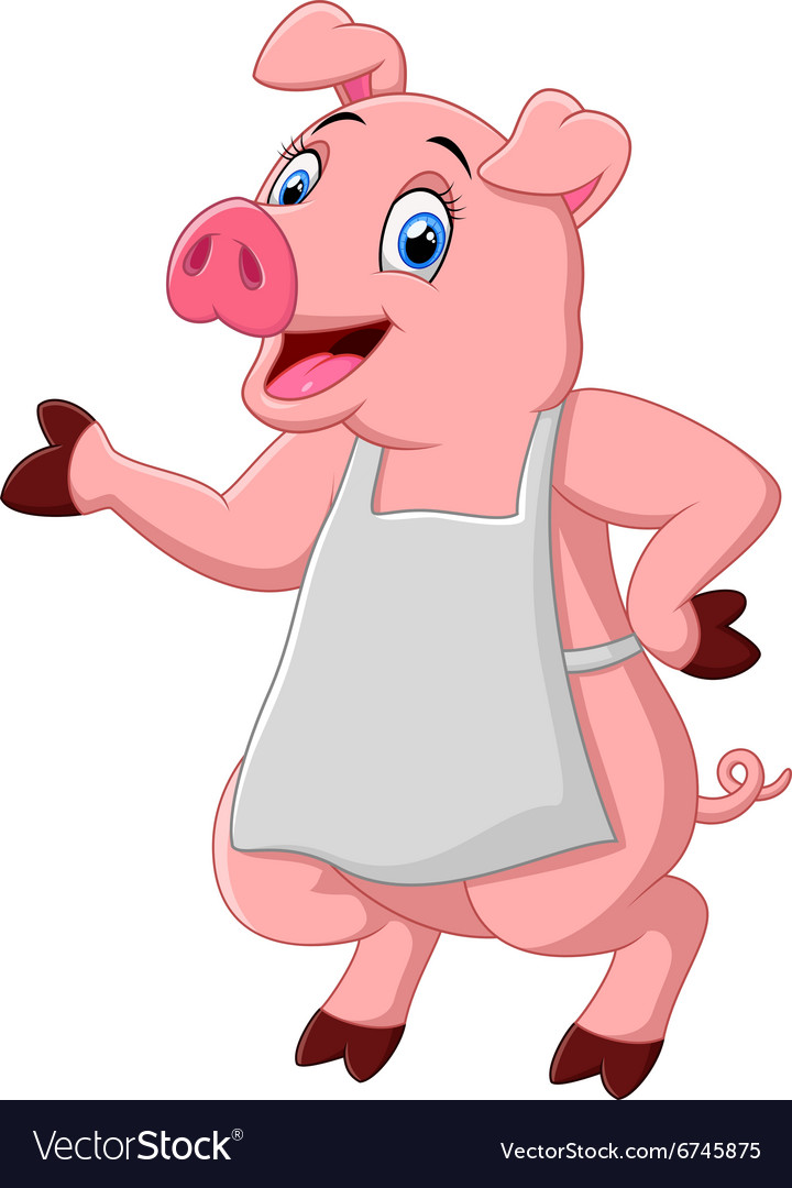 Cartoon pig chef waving