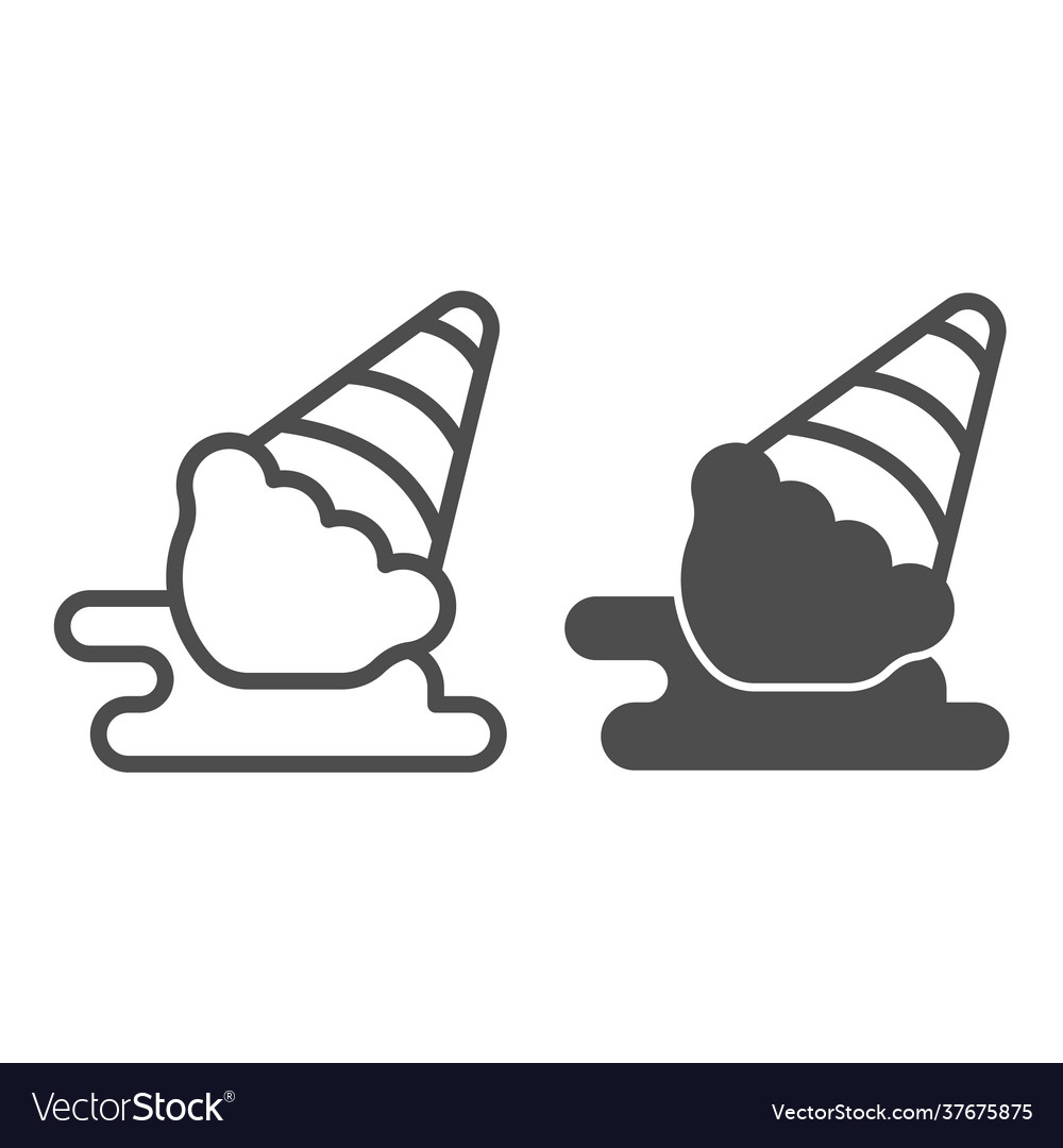 Fallen melted ice cream waffle cone line Vector Image