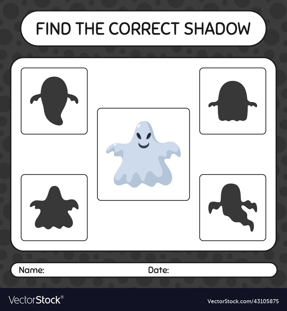 Find the correct shadows game with ghost vector image Find the correct shadows game with ghost