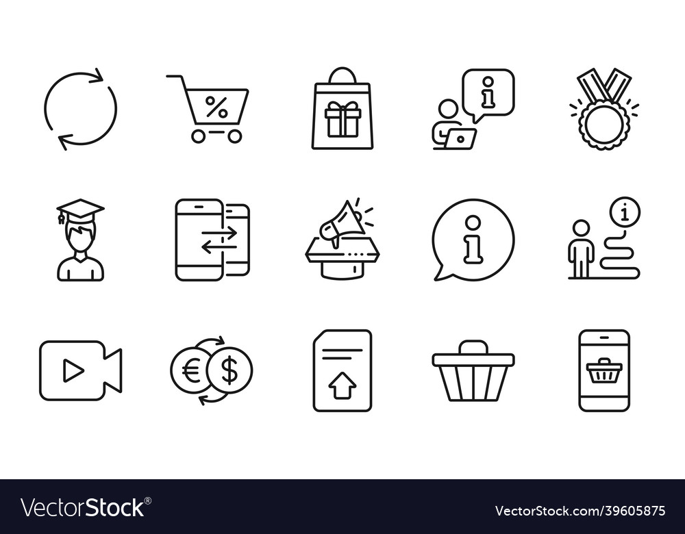 Line icons set included icon as upload file shop vector image Line icons set included icon as upload file shop