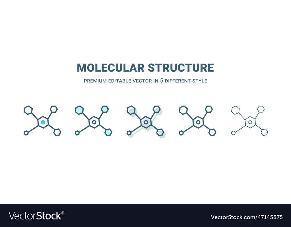 Molecular structure icon in 5 different style vector image Molecular structure icon in 5 different style