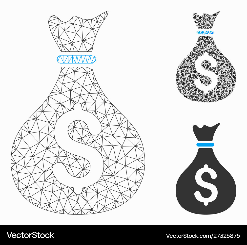 Money bag mesh 2d model and triangle mosaic Vector Image