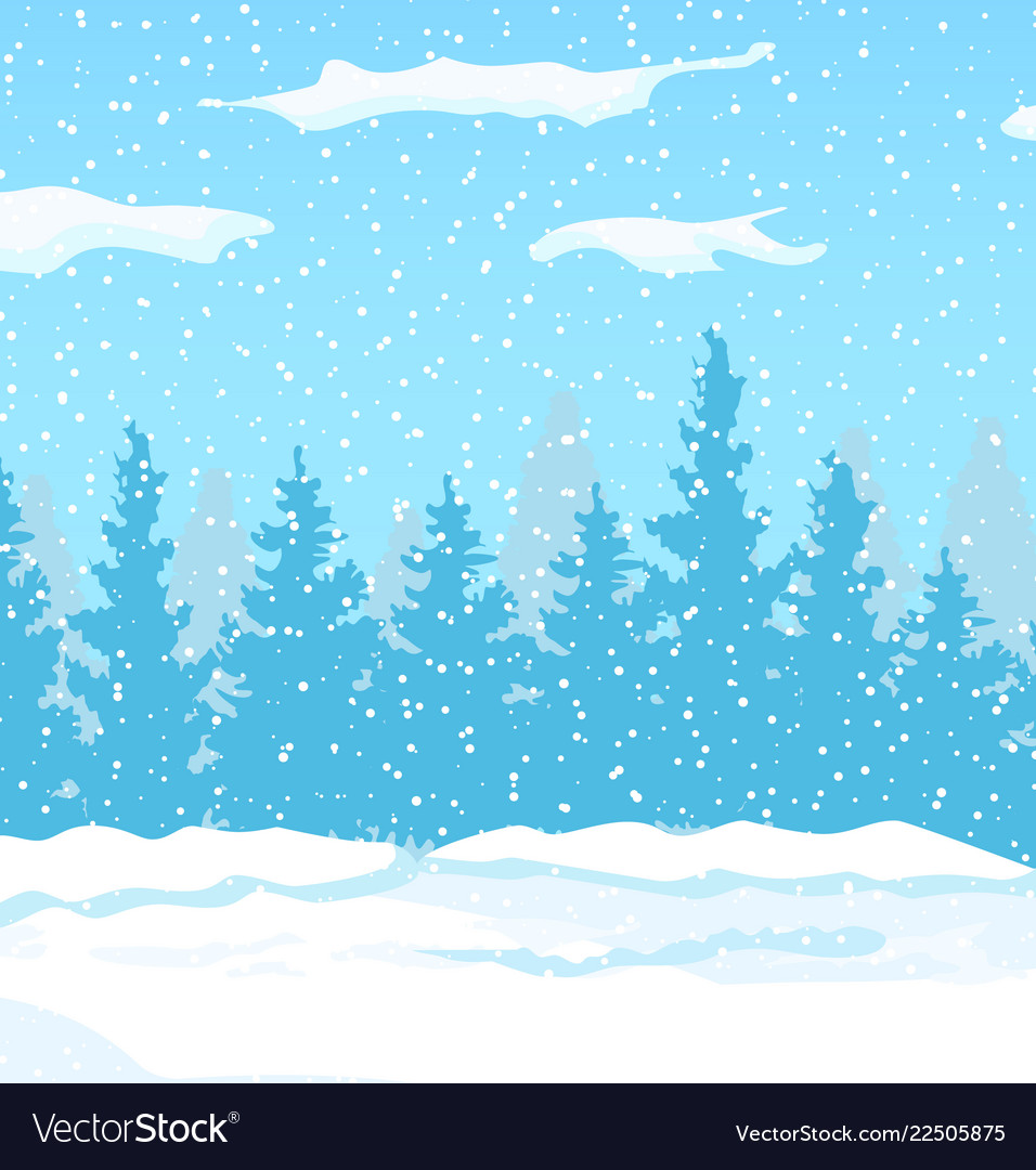 Winter Snow Landscape with Pine Trees