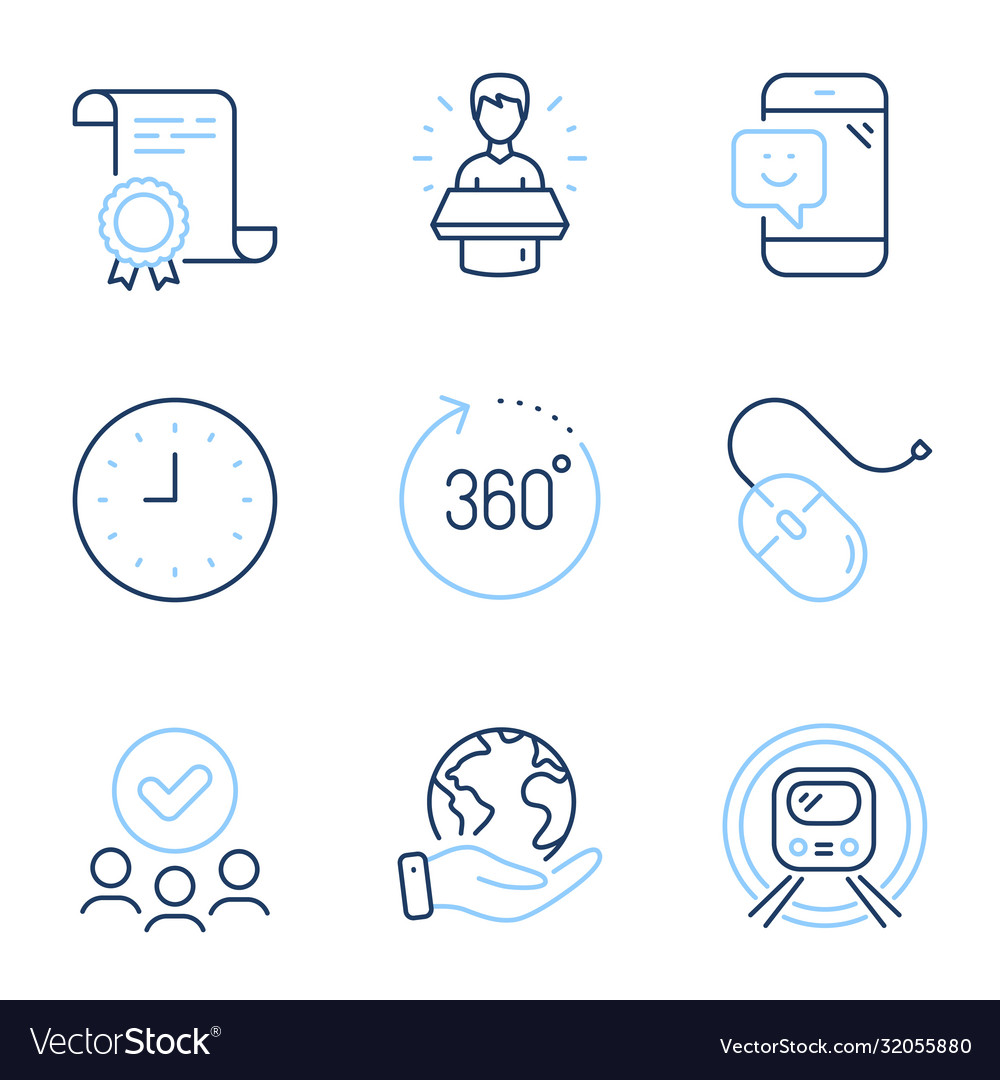 360 degrees computer mouse and smile icons set vector image 360 degrees computer mouse and smile icons set