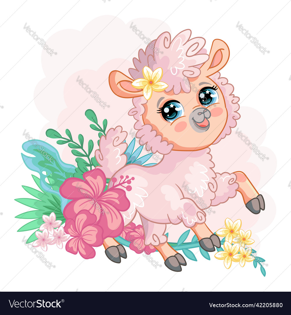 Adorable Pink Alpaca with Flowers