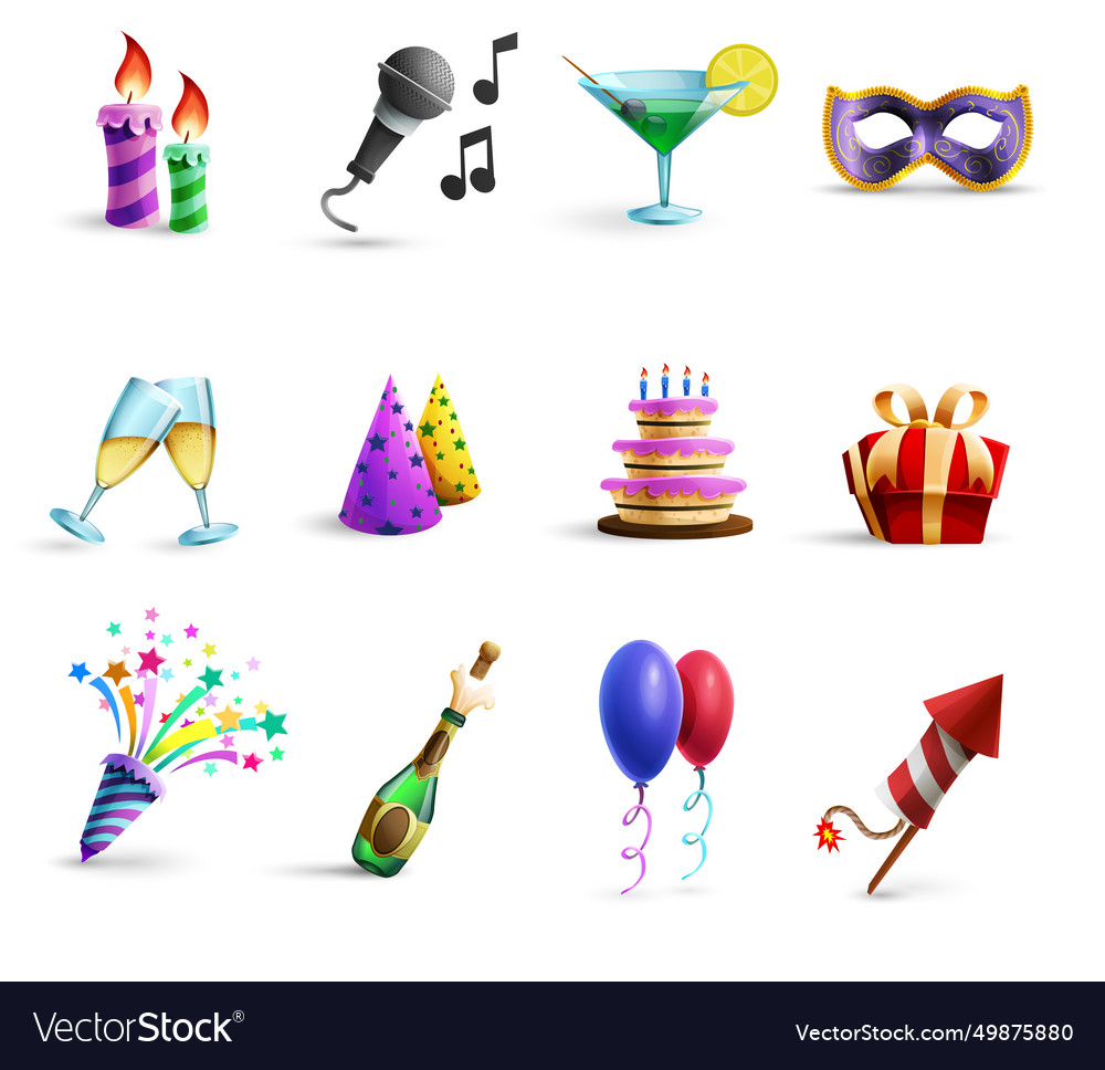 Celebration Colorful Cartoon Style Icons Set Vector Image