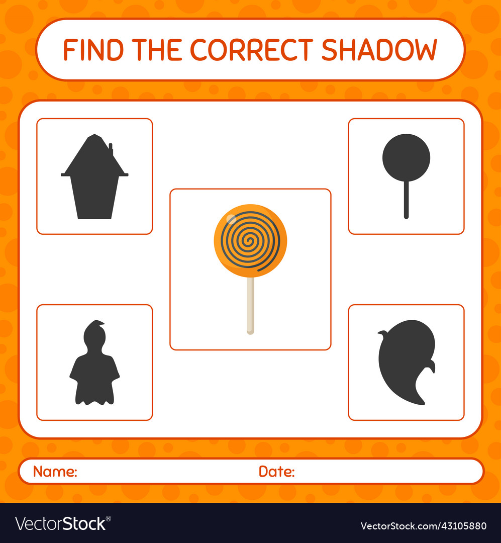 Find the correct shadows game with lollipop vector image Find the correct shadows game with lollipop