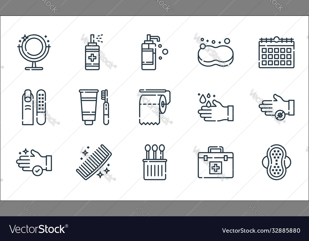 Hygiene routine line icons linear set quality vector image Hygiene routine line icons linear set quality