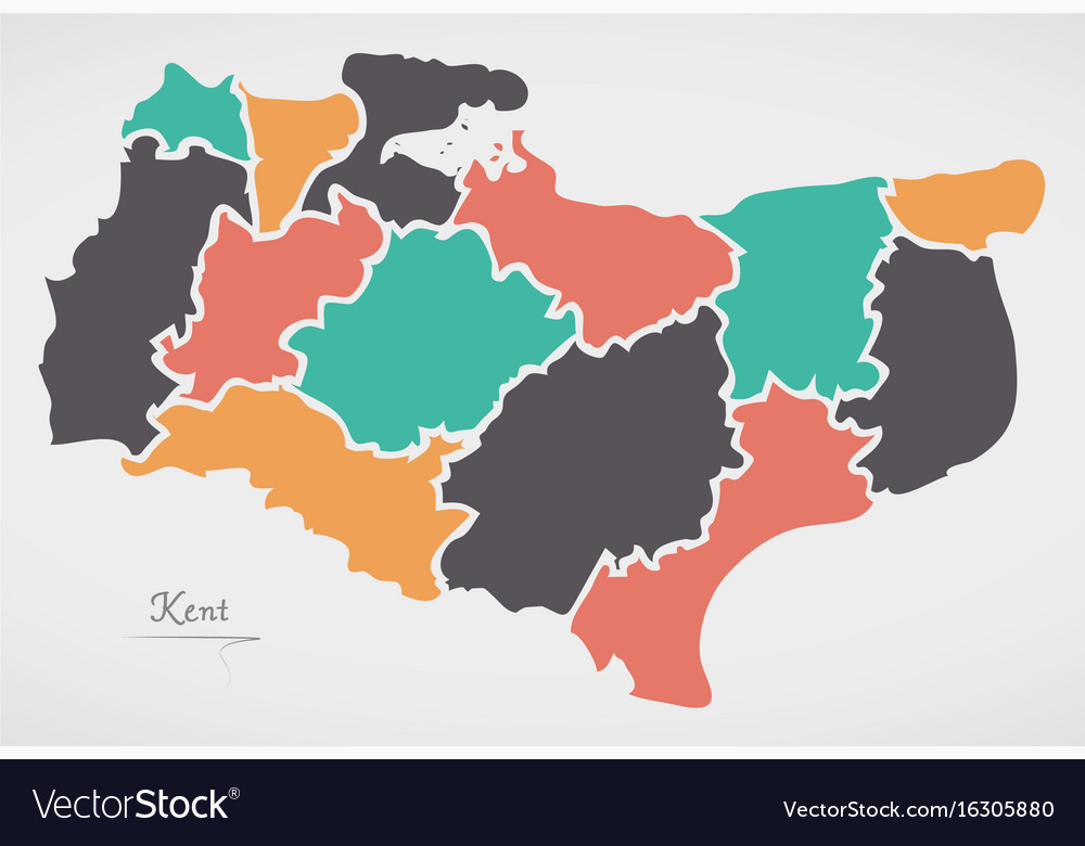 Kent england map with states and modern round Vector Image