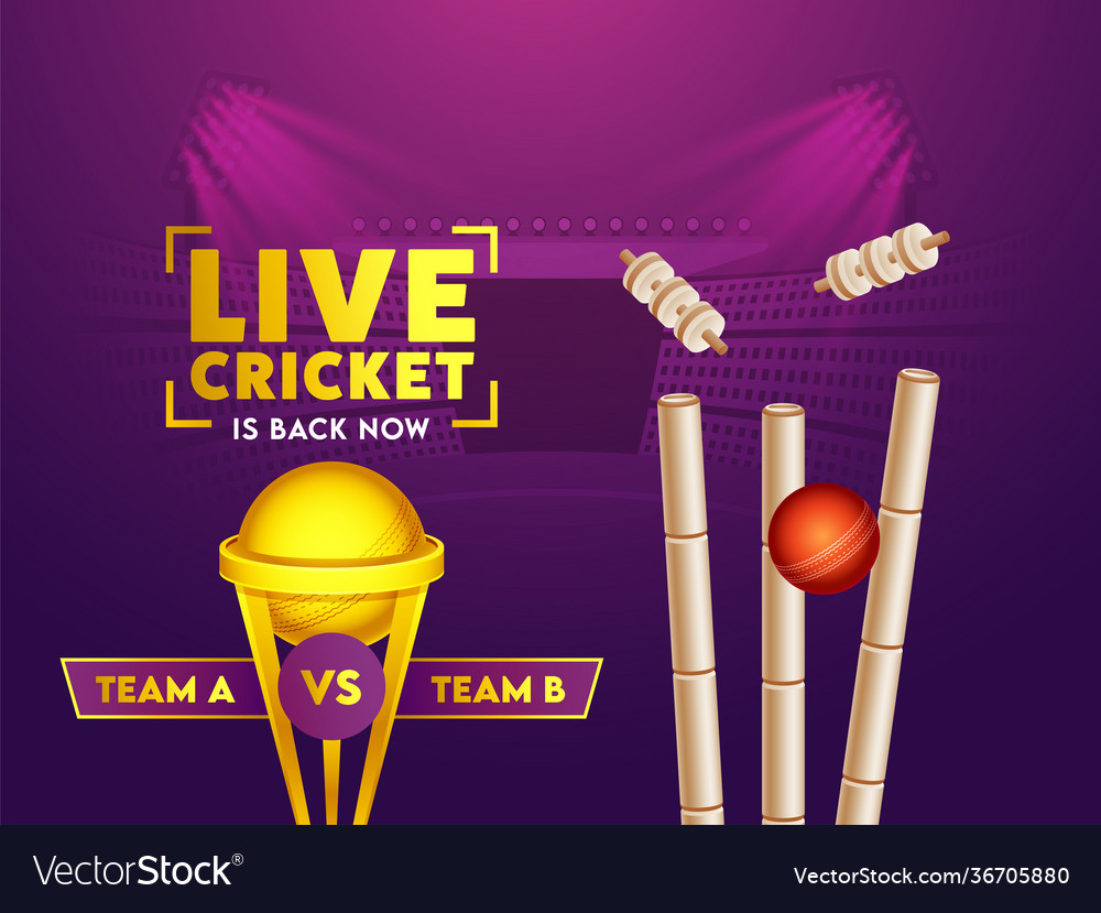 Live Cricket Is Back Now Text With Red Ball Vector Image