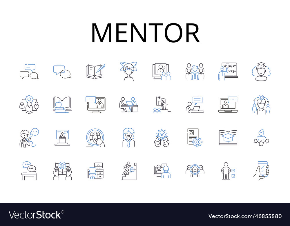 Mentor line icons collection coach guide