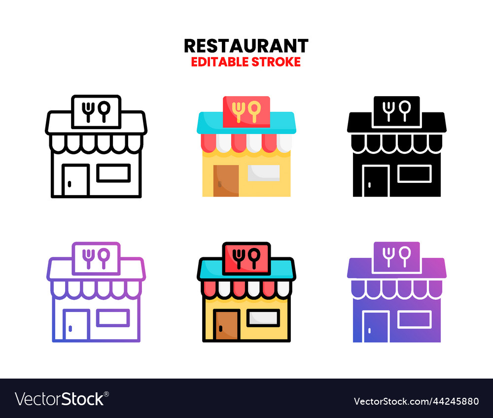 Restaurant building icon set with different styles Vector Image Restaurant building icon set with different styles
