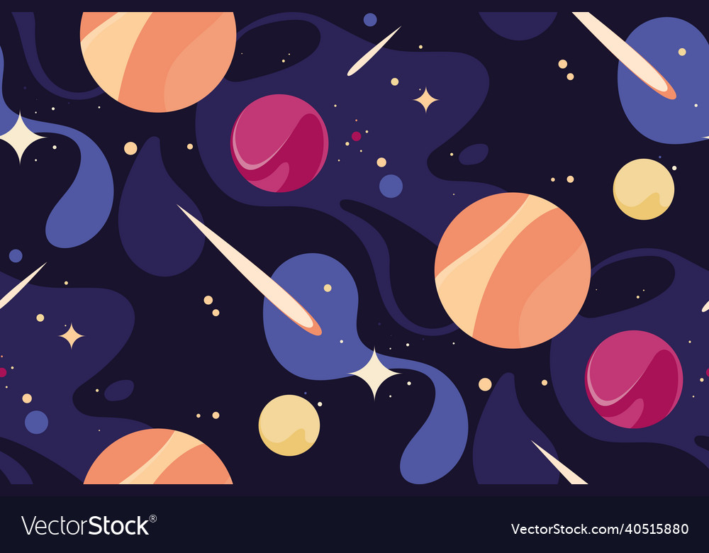 Seamless pattern with planets and comets