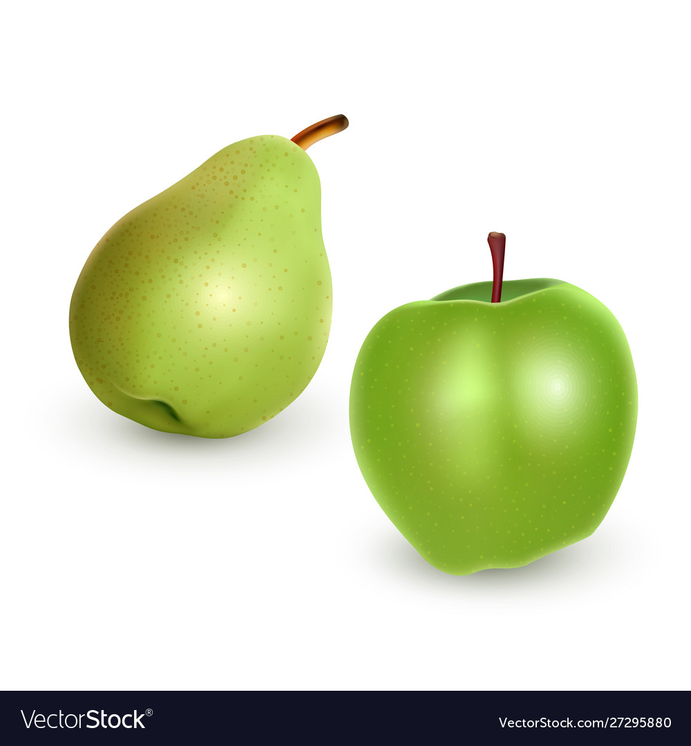 Set green apple and pear on light background