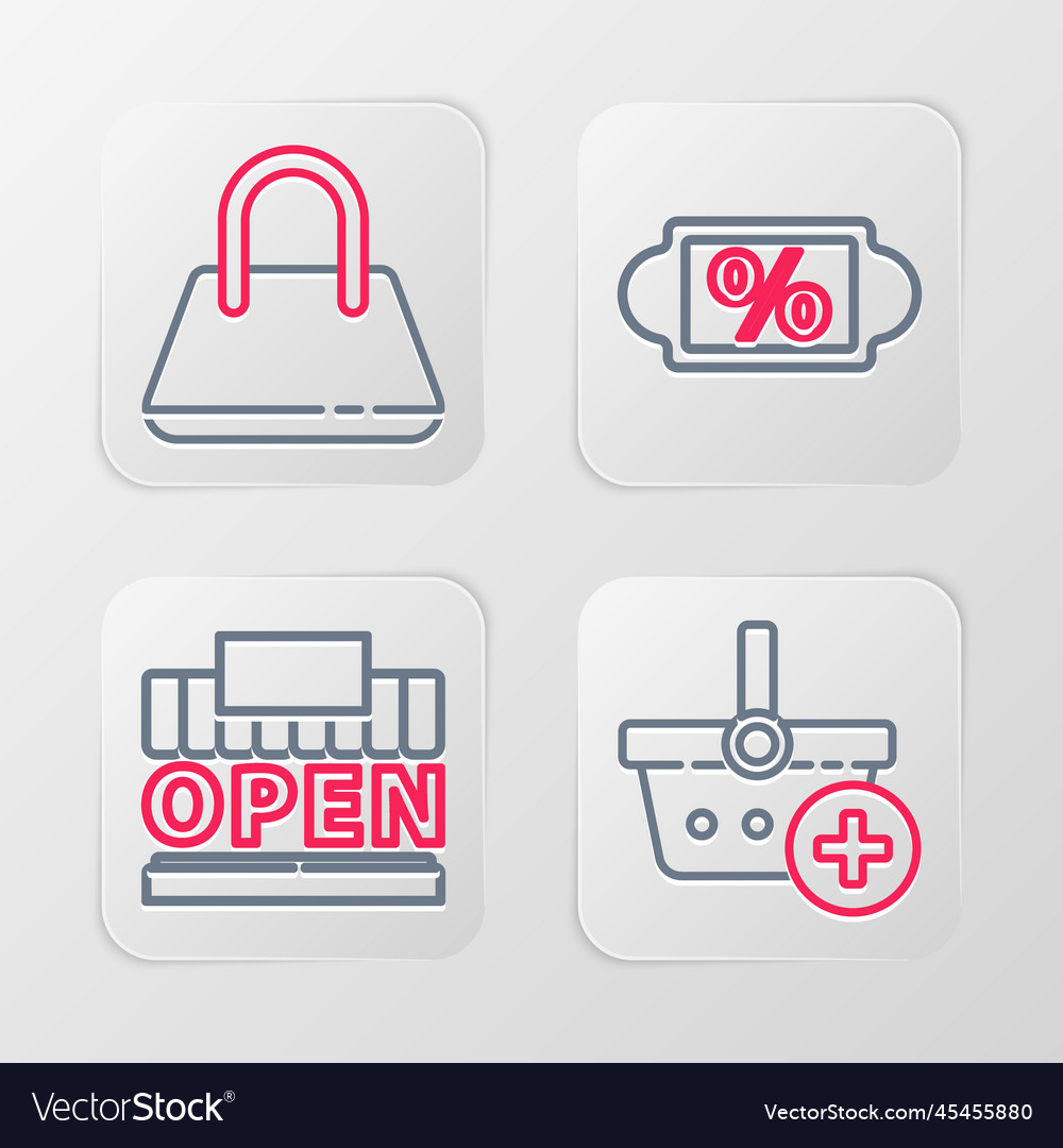 Set line add to shopping basket building and open vector image Set line add to shopping basket building and open