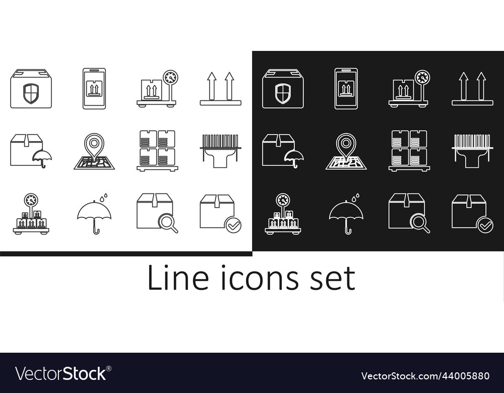 Set line package box with check mark scale vector image Set line package box with check mark scale