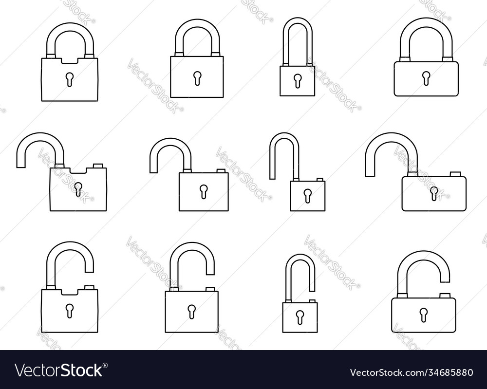 Set open and closed locks on white background