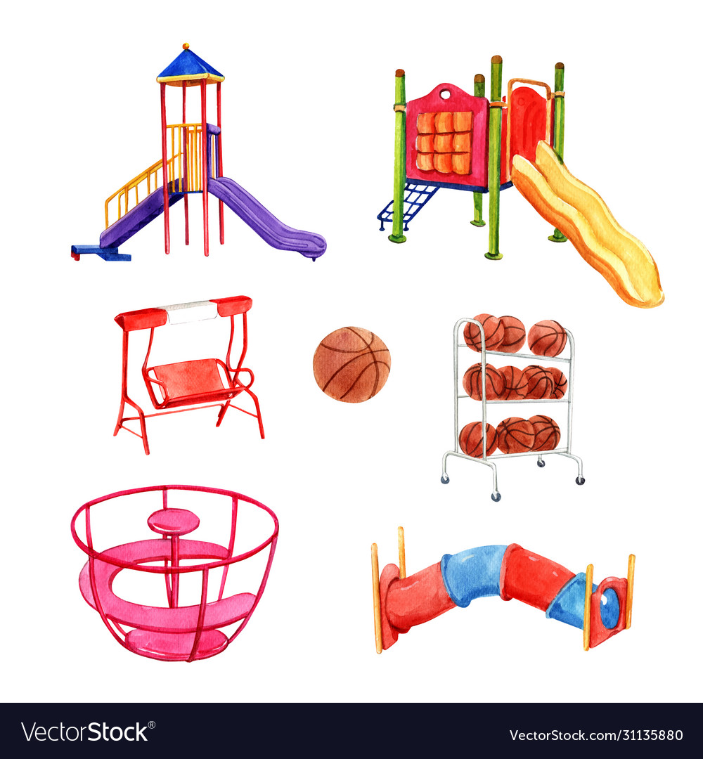 Set watercolor design basketball jungle gym on Vector Image